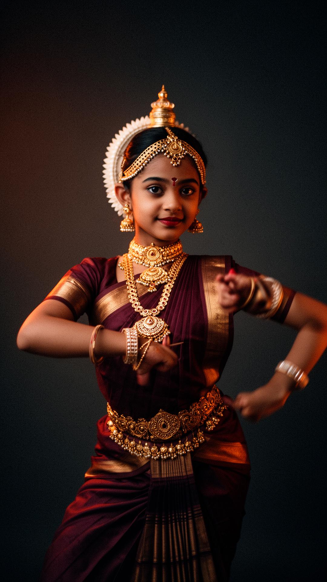 Young Bharatanatyam dancer in traditional gold jewellery